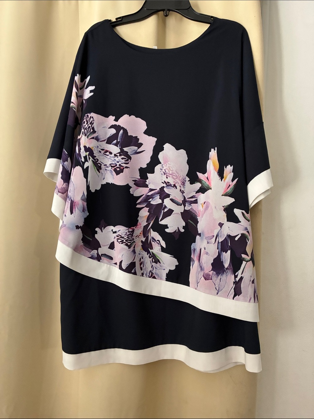 Women's Black Floral Overlay Top with Lilac Print